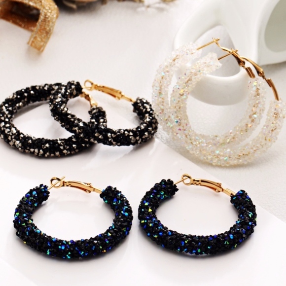 NEW! Geometric Round Shiny Austrian Crystal Hoops - Picture 5 of 6